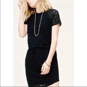Lou & Grey Eyelet Drop Waist Dress in Black Size Large